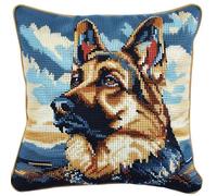 kitphoenix Latch Hook Embroidery Kits German Shepherd Blue Sky Background Sofa Cushion Cover 43Cmx43Cm