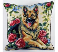 kitphoenix Latch Hook Embroidery Kits German Shepherd Rose Background Sofa Cushion Cover 43Cmx43Cm