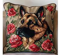 kitphoenix Latch Hook Embroidery Kits German Shepherd Rose Background Sofa Cushion Cover 43Cmx43Cm