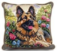 kitphoenix Latch Hook Embroidery Kits German Shepherd Rose Background Sofa Cushion Cover 43Cmx43Cm