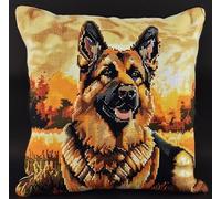 kitphoenix Latch Hook Embroidery Kits German Shepherd Sunset Background Sofa Cushion Cover 43Cmx43Cm