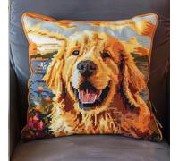 kitphoenix Latch Hook Embroidery Kits Golden Retriever Dog at Sunset Sofa Cushion Cover 43Cmx43Cm