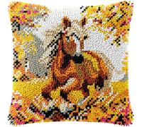 kitphoenix Latch Hook Embroidery Kits Latch Hook Kit Horse Sofa Cushion Cover 43cmX43cm DIY Latch Hook Kits Yarn Kits Pillow Rug Pattern Arts and Crafts Crochet Needlework