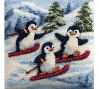 kitphoenix Latch Hook Embroidery Kits Penguin Sofa Cushion Cover 43Cmx43Cm DIY Latch Hook Kits Yarn Kits Pillow Rug Pattern Arts and Crafts Crochet Needlework
