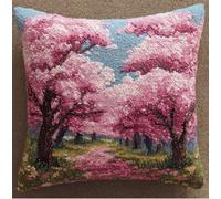 kitphoenix Latch Hook Kit,Beautiful Cherry Blossom Trees Latch Hook Kits for Adults DIY Decorative Pillowcase Embroidery Cross Stitch Arts Craft for Home Sofa Furniture 17X17Inch