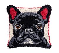 kitphoenix Latch Hook Kit,Black Bulldog Latch Hook Kits for Adults DIY Decorative Pillowcase Embroidery Cross Stitch Arts Craft for Home Sofa Furniture 17X17Inch