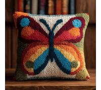 kitphoenix Latch Hook Kit Butterfly Pillow Case 43Cmx43Cm Needlework Latch Hook Kit Unfinished Crocheting Rug Yarn Cushion Embroidery Carpet Set