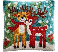kitphoenix Latch Hook Kit,Christmas Reindeer Latch Hook Kits for Adults DIY Decorative Pillowcase Embroidery Cross Stitch Arts Craft for Home Sofa Furniture 17X17Inch