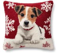 kitphoenix Latch Hook Kit Cushion Christmas Jack Russell Dog with Pre-Printed Cushion Cover DIY Pillow Case Crochet Yarn Hooking Craft Set for Hobby and Home Decor 43x43cm-1