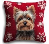 kitphoenix Latch Hook Kit Cushion Christmas Yorkshire Terrier Dog with Pre-Printed Cushion Cover DIY Latch Hook Pillow Crochet Yarn Hooking Craft Set for Hobby and Home Decor 43x43cm-2