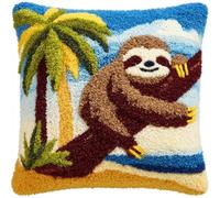 kitphoenix Latch Hook Kit Cushion Sloths 43X43Cm Handmade Knitted Cushion Material Package,Beginner Friendly DIY Craft Set,Home Decor Pillow