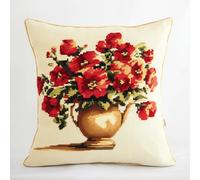 kitphoenix Latch Hook Kit for Beginners - Red Bouquet Design Cushion Making Set, 43 x 43 cm, DIY Rug Hooking Craft for Adults and Starters