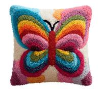 kitphoenix Latch Hook Kit for DIY Cushion - Colorful Butterfly - Complete Embroidery Set with Hooks, Yarn & Canvas - 17x17 Inch Knitted Pillow Craft