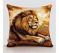 kitphoenix Latch Hook Kit Lion Pillow Case 43cmX43cm Needlework Latch Hook Kit Unfinished Crocheting Rug Yarn Cushion Embroidery Carpet Set