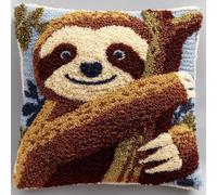 kitphoenix Latch Hook Kit Sloth Pillow Case 43Cmx43Cm Needlework Latch Hook Kit Unfinished Crocheting Rug Yarn Cushion Embroidery Carpet Set