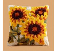 kitphoenix Latch Hook Kit Sunflower Pillow Case 43Cmx43Cm Needlework Latch Hook Kit Unfinished Crocheting Rug Yarn Cushion Embroidery Carpet Set