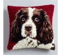 kitphoenix Latch Hook Kit Unfinished Cushion Cover with Printed Canvas Springer Spaniel Dog Pillowcase Sewing Making Kits for Beginners Adults Embroidery Kits Home Decoration 17X17Inch