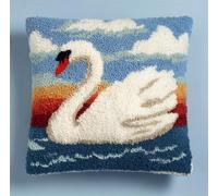kitphoenix Latch Hook Kit Unfinished Cushion Cover with Printed Canvas Swan Pillowcase Sewing Making Kits for Beginners Adults Embroidery Kits Home Decoration 17X17Inch