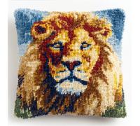 kitphoenix Latch Hook Kit Unfinished Cushion Cover with Printed Canvas Watercolor Lion Animal Pillowcase Sewing Making Kits for Beginners Adults Embroidery Kits Home Decoration 17X17Inch