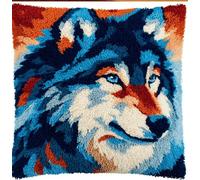 kitphoenix Latch Hook Kit Wolf Pillow Case 43Cmx43Cm Needlework Latch Hook Kit Unfinished Crocheting Rug Yarn Cushion Embroidery Carpet Set