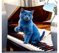 kitphoenix Latch Hook Kits DIY Throw Pillow Cover Cat On The Piano Crochet Crafts for Beginner Kids and Adults Handmade Crafts Home Decoration Festival Birthday Gift,17 X17 Inch