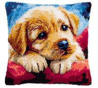 kitphoenix Latch Hook Kits DIY Throw Pillow Cover Cute Puppy Crochet Crafts for Beginner Kids and Adults Handmade Crafts Home Decoration Festival Birthday Gift,17 X17 Inch