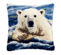 kitphoenix Latch Hook Kits for Adults Beginners Aurora Polar Bear Cushion Craft Kits Pillow Cover Making Crochet Pre Printed Canvas Wool Yarn Hobbies DIY Sofa Home Decor Women Gift