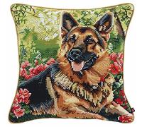 kitphoenix Latch Hook Kits for Adults Beginners Cushion Dog Latch Hook Kits for Adults Needlework Pillow Cover 43cmX43cm DIY Hooks Knitted Embroidered Carpet Pillow Embroidery Latch Hook Carpet Kit