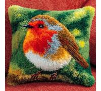 kitphoenix Latch Hook Kits for Adults Beginners Cushion Robin 43X43Cm Creative Hand Knitted Cushion Making Set,Full Craft Materials&Instruction Guide,Personalized Home Ornament&Gift
