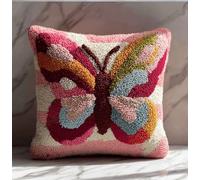 kitphoenix Latch Hook Kits for Adults Cushion Covers Butterfly Beginner Latch Hook Kit DIY Pillow Materials Package 43Cmx43Cm Hooks Knitted Embroidered Carpet Pillow Embroidery