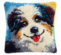 kitphoenix Latch Hook Kits for Adults Cushion Covers Dog Beginner Latch Hook Kit DIY Pillow Materials Package 43Cmx43Cm Hooks Knitted Embroidered Carpet Pillow Embroidery