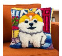 kitphoenix Latch Hook Kits for Adults Cushion Covers Dog Beginner Latch Hook Kit DIY Pillow Materials Package 43Cmx43Cm Hooks Knitted Embroidered Carpet Pillow Embroidery