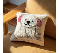 kitphoenix Latch Hook Kits for Adults Cushion Covers Dog Beginner Latch Hook Kit DIY Pillow Materials Package 43Cmx43Cm Hooks Knitted Embroidered Carpet Pillow Embroidery