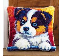 kitphoenix Latch Hook Kits for Adults Cushion Covers Dog Beginner Latch Hook Kit DIY Pillow Materials Package 43Cmx43Cm Hooks Knitted Embroidered Carpet Pillow Embroidery