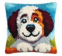 kitphoenix Latch Hook Kits for Adults Cushion Covers Dog Beginner Latch Hook Kit DIY Pillow Materials Package 43Cmx43Cm Hooks Knitted Embroidered Carpet Pillow Embroidery