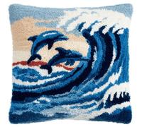 kitphoenix Latch Hook Kits for Adults Cushion Covers Dolphins Beginner Latch Hook Kit DIY Pillow Materials Package 43Cmx43Cm Hooks Knitted Embroidered Carpet Pillow Embroidery