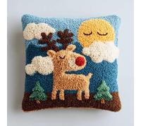 kitphoenix Latch Hook Kits for Adults Cushion Covers Elk Beginner Latch Hook Kit DIY Pillow Materials Package 43Cmx43Cm Hooks Knitted Embroidered Carpet Pillow Embroidery