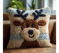 kitphoenix Latch Hook Kits for Adults Cushion Covers Elk Beginner Latch Hook Kit DIY Pillow Materials Package 43Cmx43Cm Hooks Knitted Embroidered Carpet Pillow Embroidery