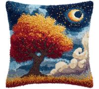 kitphoenix Latch Hook Kits for Adults Cushion Covers Four Seasons Tree Beginner Latch Hook Kit DIY Pillow Materials Package 43Cmx43Cm DIY Hooks Knitted Embroidered Carpet Pillow Embroidery