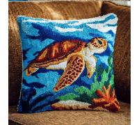 kitphoenix Latch Hook Kits for Adults Cushion Covers Sea Turtle Beginner Latch Hook Kit DIY Pillow Materials Package 43Cmx43Cm Hooks Knitted Embroidered Carpet Pillow Embroidery