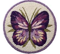 kitphoenix Latch Hook Kits Lavender Butterfly 20X20Inch (50X50Cm) DIY Latch Hook Flower Rug Kit, Home Carpet Rug Making Kit Cross Stitch Embroidery Kits Needlework Crafts Rug for Home Decor