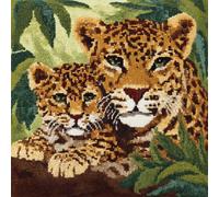 kitphoenix Latch Hook Pillow Cover Kit for Adults Leopard Mother and Son