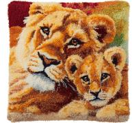 kitphoenix Latch Hook Pillow Cover Kit for Adults Lion Father and Son