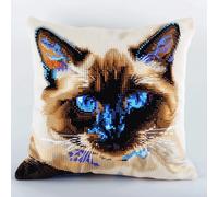 kitphoenix Latch Hook Pillow Kit,DIY Cushion Making Set for Adults & Kids,Siamese Cat,Handmade Latch Hook Cushion Cover 17x17 Inch Home Decor Craft