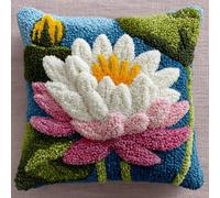 kitphoenix Latch Hook Pillow Kit for Adults,Beginners Lotus DIY Craft Pre-Printed Cross Stitch Cushion Set for Home Sofa Decoration,17x17 Inch DIY Embroidery Hobby Project