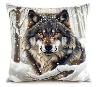 kitphoenix Latch Hook Pillow Kits for Adults Wolf Latch Hook Kit Sofa Cushion Cover 43cmX43cm DIY Latch Hook Kits Yarn Kits Pillow Rug Pattern Arts and Crafts Crochet Needlework