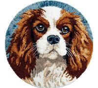 kitphoenix Latch Hook Rug Kit, DIY Latch Hook Cavalier King Charles Spaniel 20X20Inch (50X50Cm) Rug Handmade Carpet, Crochet Yarn Embroidery Needlework Hooks DIY Latchs Kit for Beginners, Home Decor