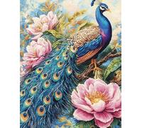 kitphoenix Latch Hook Rug Kit, DIY Latch Hook Pink Flower and Peacock 55X75Cm Rug Handmade Carpet, Crochet Yarn Embroidery Needlework Hooks DIY Latchs Kit for Beginners, Home Decor