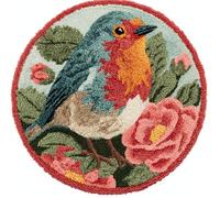 kitphoenix Latch Hook Rug Kit, DIY Latch Hook Robin and Rose 20X20Inch (50X50Cm) Rug Handmade Carpet, Crochet Yarn Embroidery Needlework Hooks DIY Latchs Kit for Beginners, Home Decor
