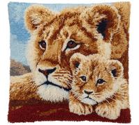 kitphoenix Pre-Printed Latch Hook Cushion Kit Lion Father and Son